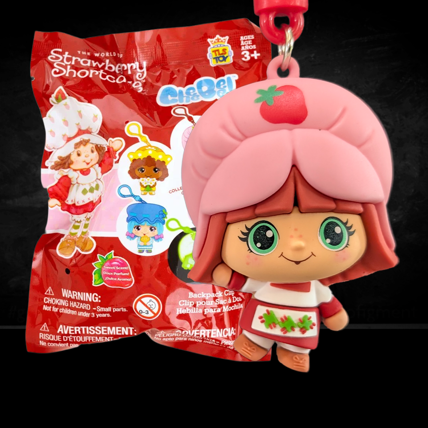 Strawberry Shortcake CheeBee U-PICK 2.5-Inch Keychain Blind Bag collectible by Loungefly featuring pink-haired character with strawberry hat