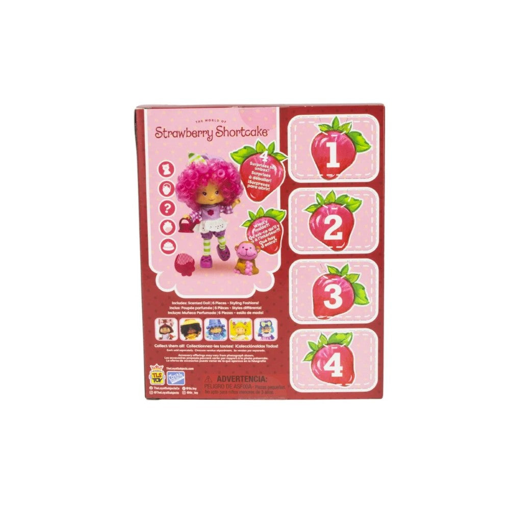 Back packaging of Loyal Subjects Strawberry Shortcake Raspberry Tart 5 1/2-inch fashion doll with character info and images