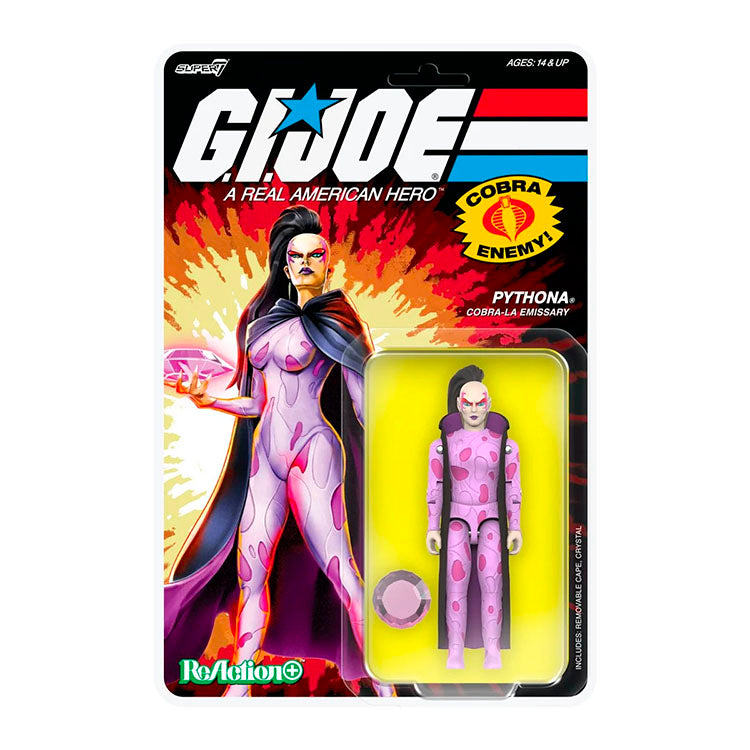 Hasbro G.I. Joe Pythona Cobra-La Emissary 3.75-inch ReAction+ figure with cape and accessories in blister pack
