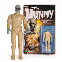 Universal Monsters The Mummy 3 3/4-inch ReAction+ Figure by Super7 with collectible packaging and articulated limbs.