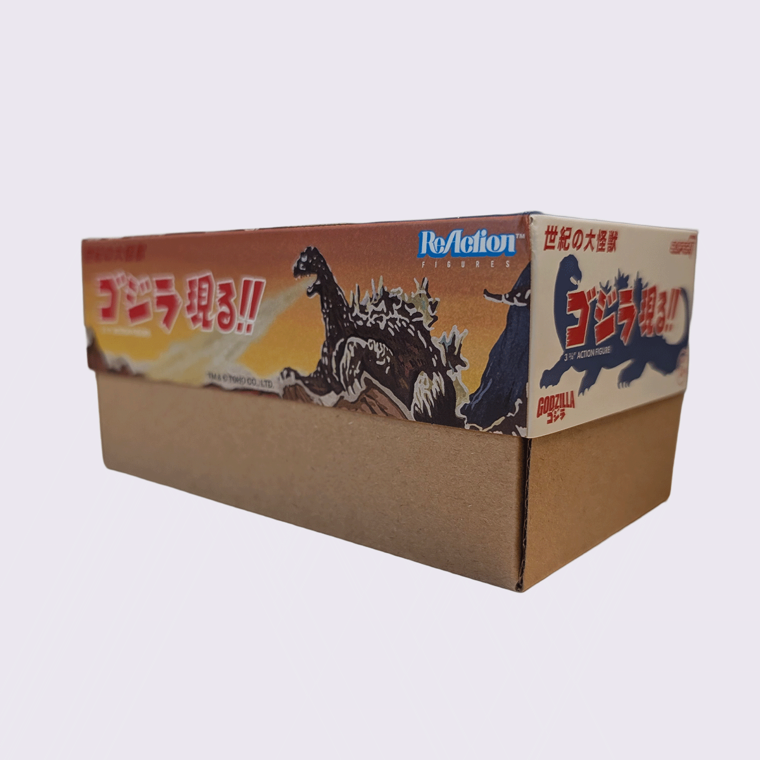 Super7 Toho ReAction Wave 1 Godzilla Marusan Tin 3.75-inch retro style action figure box side view