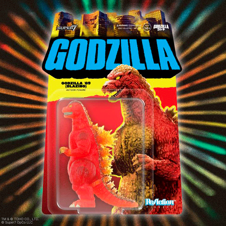 Super7 Godzilla 89 Blazing orange and yellow translucent ReAction figure in collectible packaging