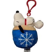 Snoopy Blue Cocoa Peanuts Super Duper Plush Holiday Keychain Super7 with snowflake cup design