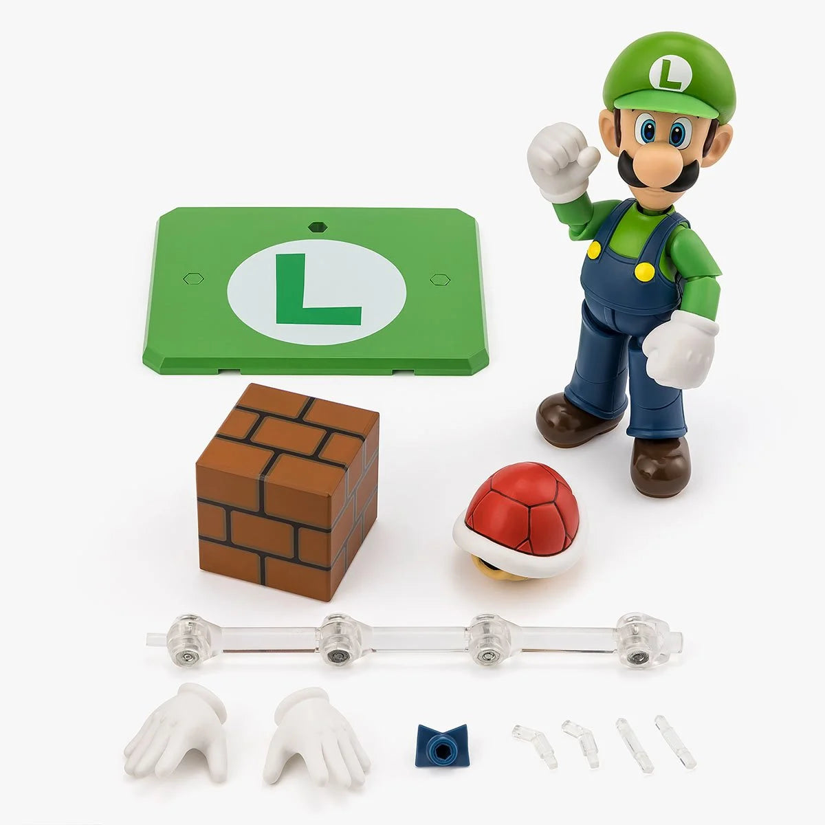 Super Mario Bros Luigi S.H.Figuarts Action Figure by Bandai Tamashii Nations with accessories and stand by SH Figuarts