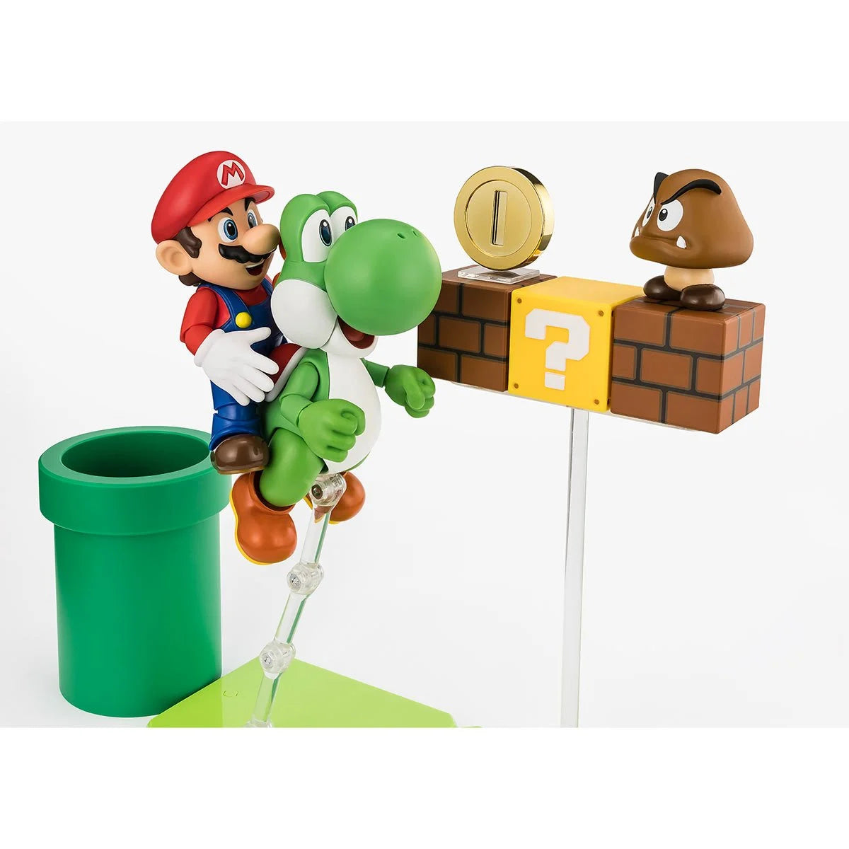 SuSuper Mario Bros S.H.Figuarts Action Figure Playset by Bandai Tamashii Nations featuring Mario, Yoshi, coin, and Goomba by SH Figuarts