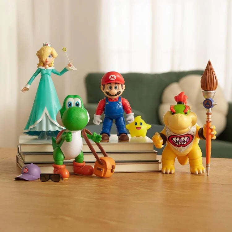 The Super Mario Galaxy Movie 5-Inch Scale Set of 4 Action Figures by JAKKS PACIFIC with Mario, Yoshi, Bowser Jr., and Rosalina.