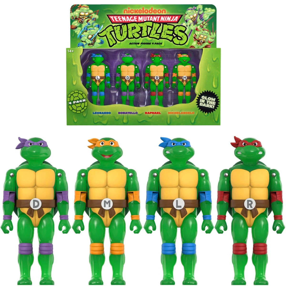 Teenage Mutant Ninja Turtles Mutagen Ooze Glow-in-the-Dark ReAction+ Action Figure 4-Pack by Super7 3.75-Inch