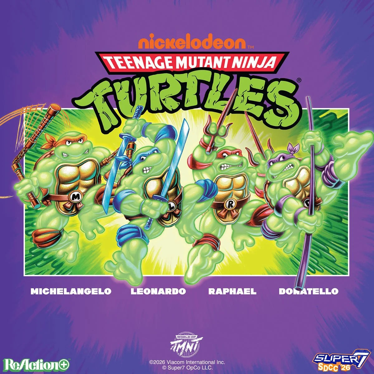 Teenage Mutant Ninja Turtles Mutagen Ooze Glow-in-the-Dark ReAction+ Action Figure 4-Pack by Super7 3.75-Inch