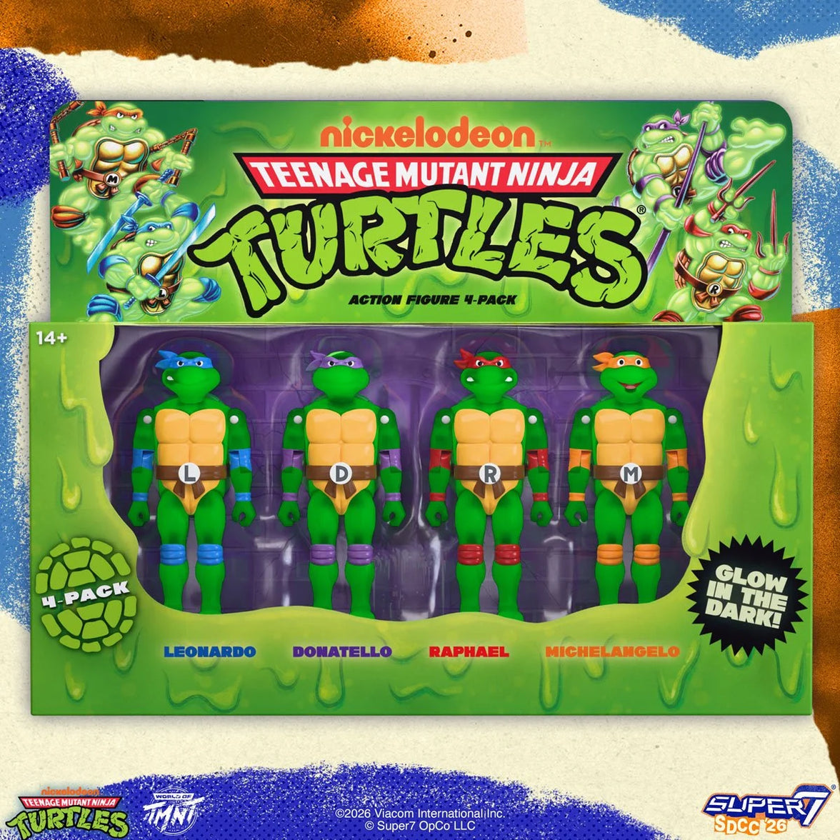 Teenage Mutant Ninja Turtles Mutagen Ooze Glow-in-the-Dark ReAction+ Action Figure 4-Pack by Super7 3.75-Inch