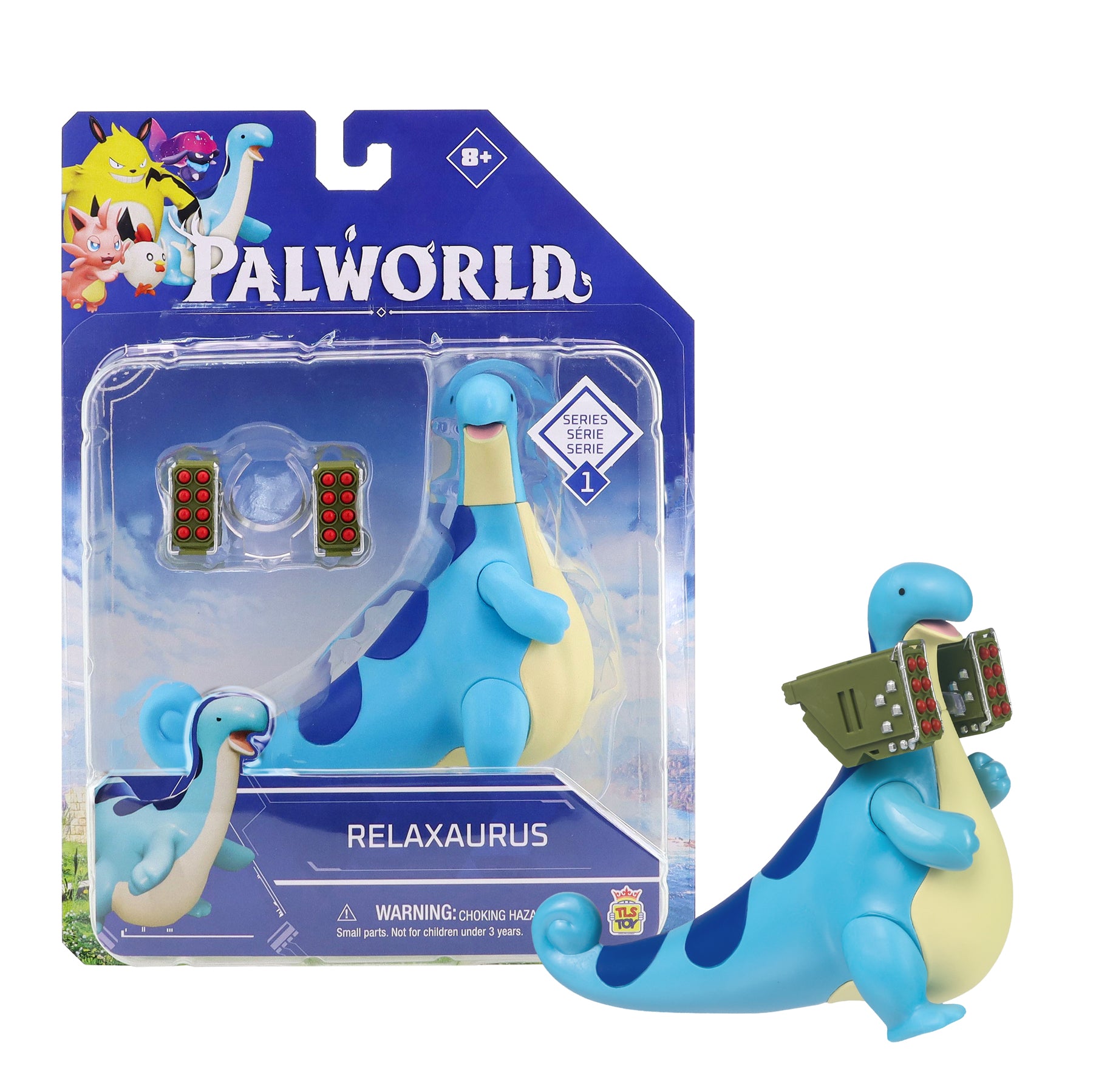 Relaxaurus 4" Palworld Series 1 Premium Action Figure by The Loyal Subjects in packaging with accessories