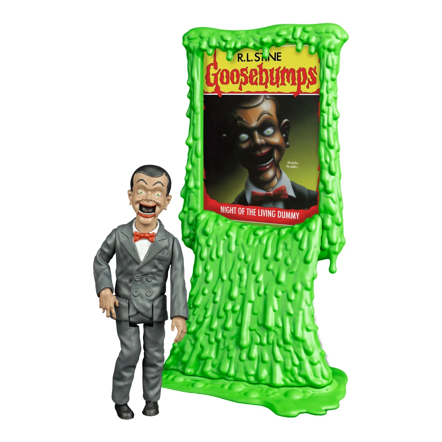 Slappy The Dummy - Goosebumps 5-Inch Action Figure From Night of the Living Dummy by Trick or Treat Studios new in box with slime display stand