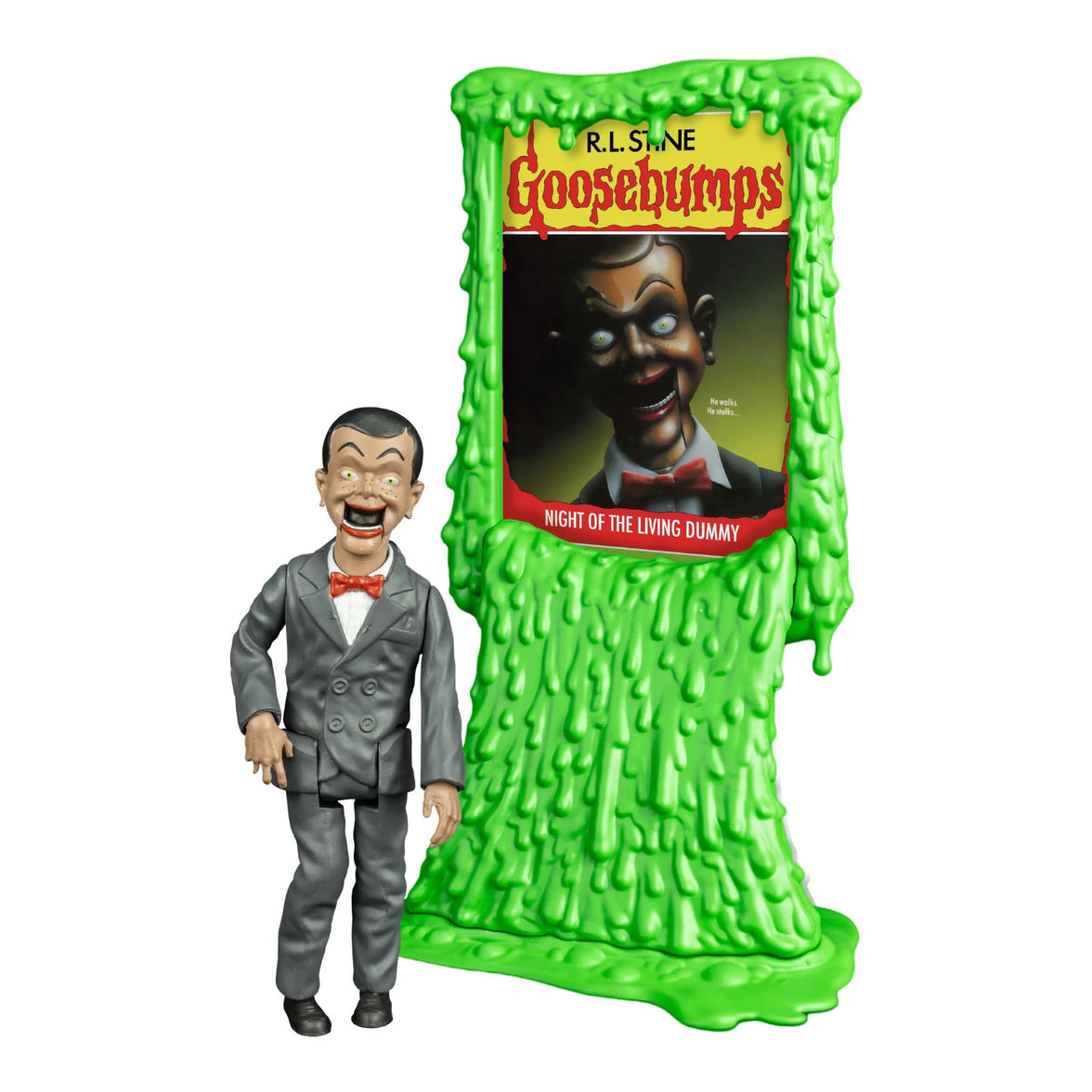Slappy The Dummy - Goosebumps 5-Inch Action Figure From Night of the Living Dummy by Trick or Treat Studios new in box with slime display stand