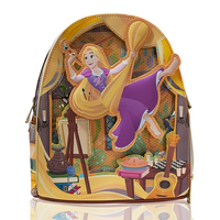 Disney Tangled 2026 Loungefly Cosplay Mini-Backpack In Hand featuring Rapunzel and artistic scene details by Loungefly.