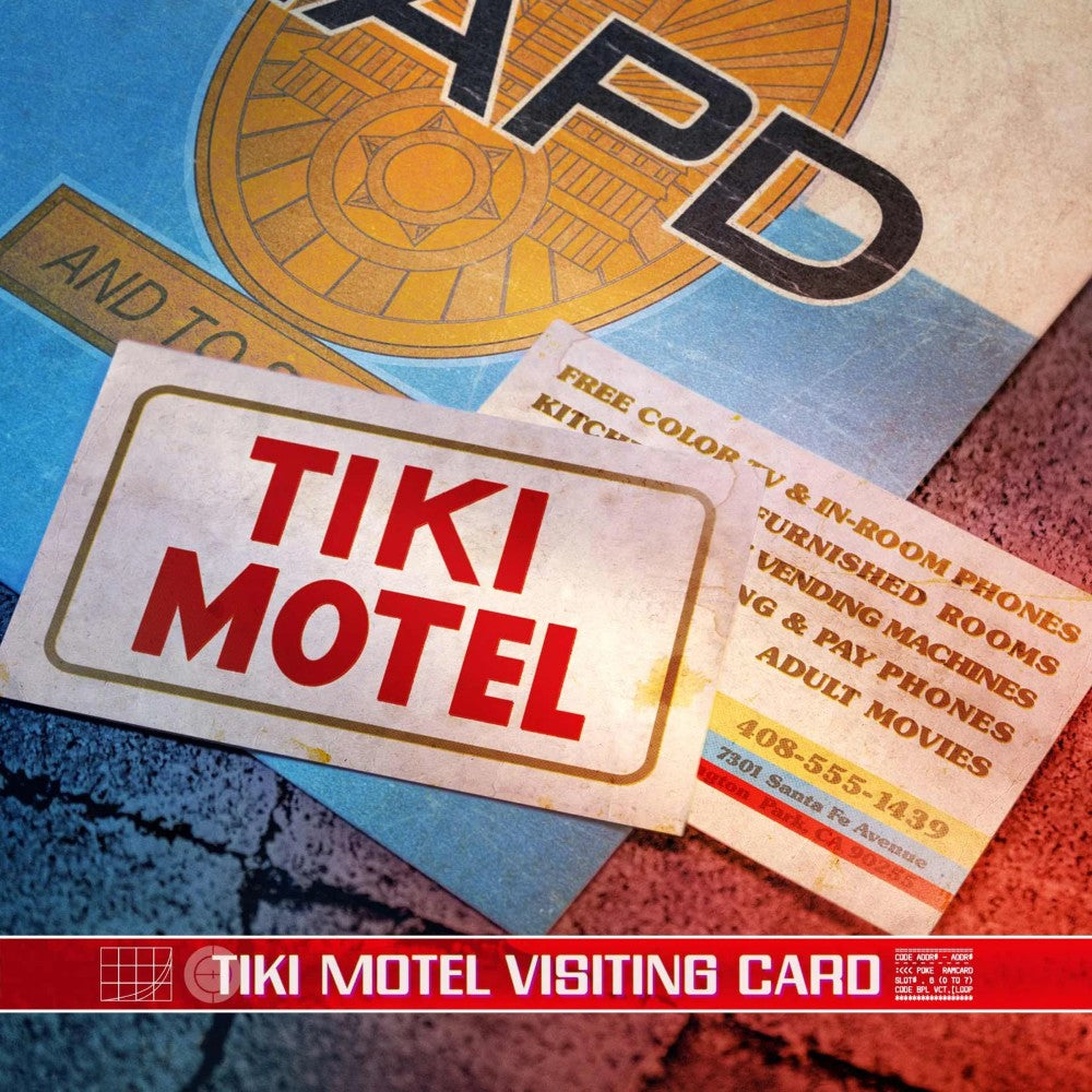 Tiki Motel visiting card with vintage police badge background from Doctor Collector’s Terminator Connor Files set