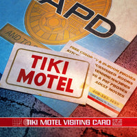 Tiki Motel visiting card with vintage police badge background from Doctor Collector’s Terminator Connor Files set