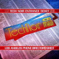 Doctor Collector Terminator Tech Noir entrance ticket replica over vintage Los Angeles phone directory page background