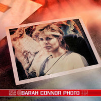 Vintage-style photo of Sarah Connor with a dog, part of the Connor Files set by Doctor Collector