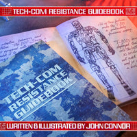 Open Tech-Com Resistance Guidebook with sketched Terminator endoskeleton and handwritten notes by Doctor Collector
