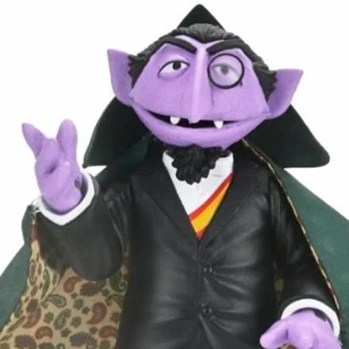 The Count - Sesame Street Ultimate NECA 7-Inch Scale Action Figure in black suit with leopard print cape lining new in box collectible