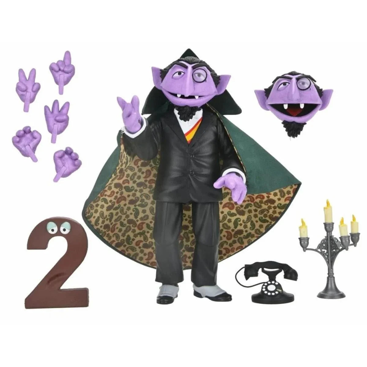 The Count - Sesame Street Ultimate NECA 7-Inch Scale Action Figure with leopard cape lining and multiple accessories new in box