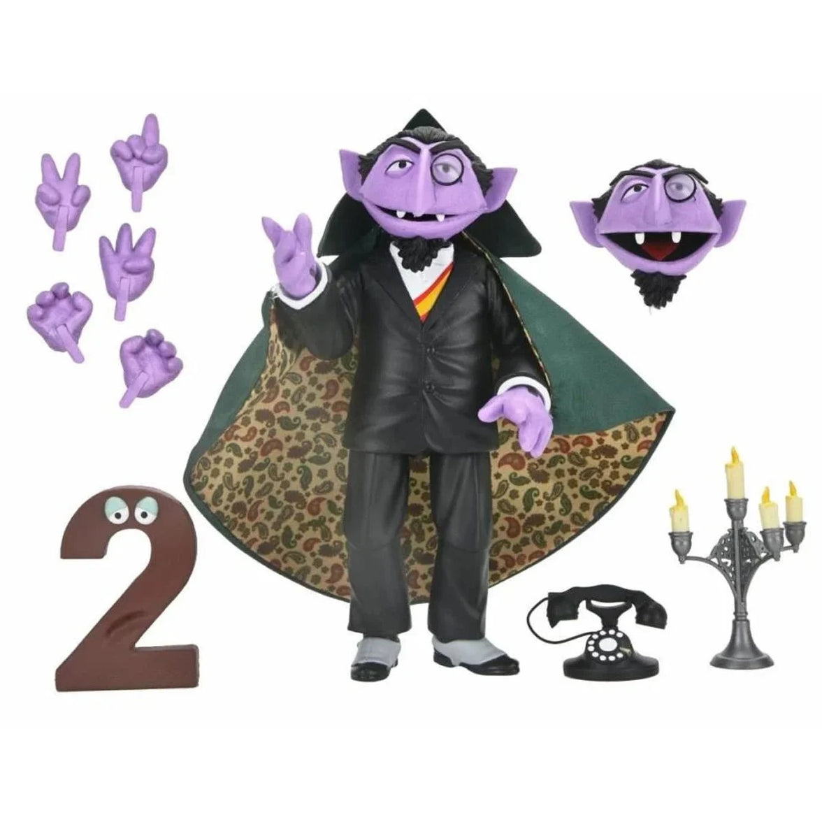 The Count - Sesame Street Ultimate NECA 7-Inch Scale Action Figure with leopard cape lining and multiple accessories new in box
