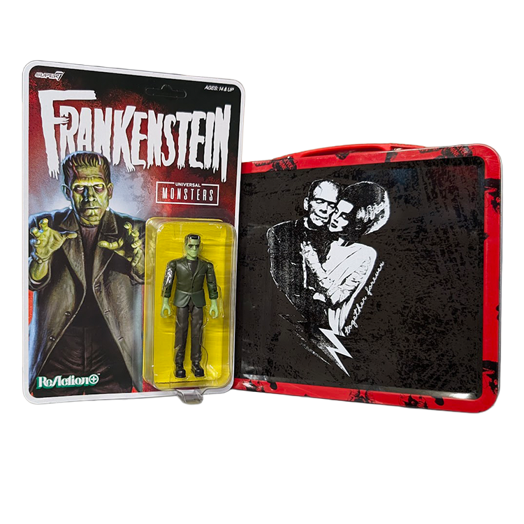 Frankenstein and Bride Universal Monsters ReAction Figure Set with Tin Tote Super7 Factory Entertainment
