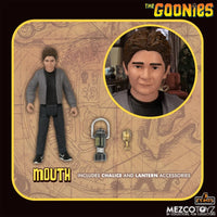 The Goonies Set of 5 1:18 Scale 3.75" 5 Points Retro Action Figure by Mezco with chalice and lantern accessories.