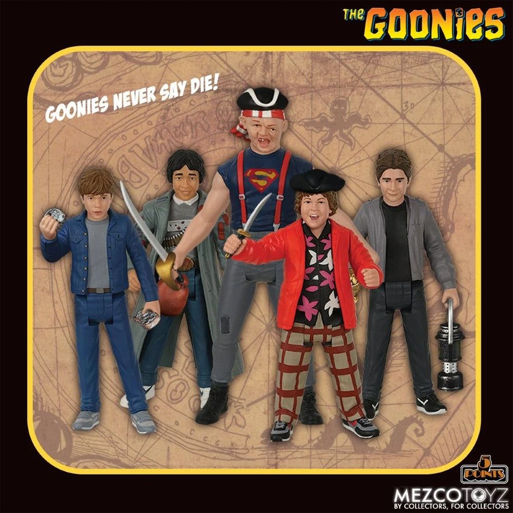 Mikey from The Goonies 1:18 Scale 3.75" 5 Points Retro Action Figure by Mezco with collectible characters display.