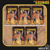 The Goonies Set of 5 1:18 Scale 3.75" 5 Points Retro Action Figure by Mezco in retro packaging