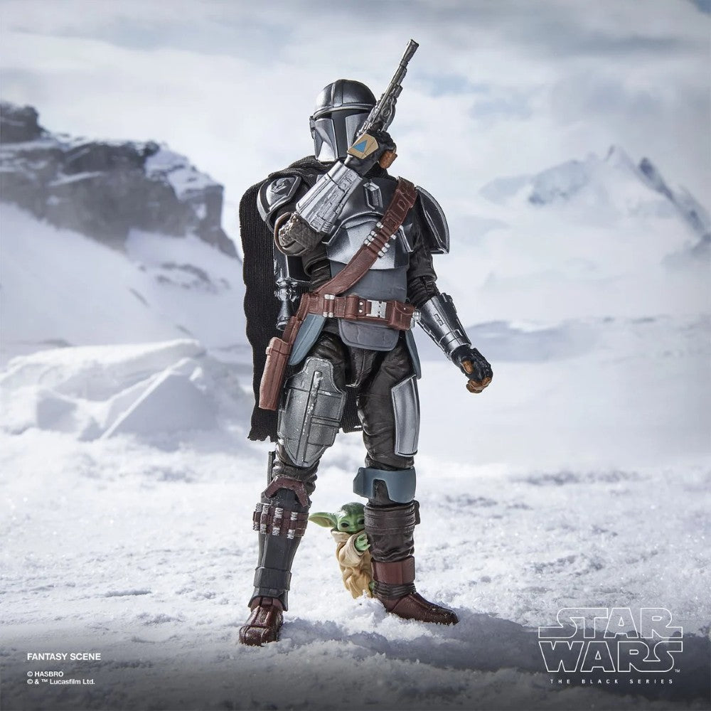 The Mandalorian & Grogu Deluxe Star Wars The Black Series 6-Inch Action Figure in detailed armor posed in snowy terrain new in box