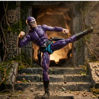 The Phantom Hero H.A.C.K.S. 21st Phantom Series Action Figure - Purple Suit Edition by Boss Fight Studio Llc posed mid-kick.