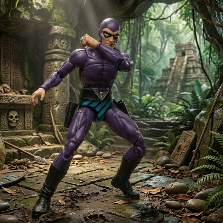 The Phantom Hero H.A.C.K.S. 21st Phantom Series Action Figure - Purple Suit Edition by Boss Fight Studio Llc in jungle scene.