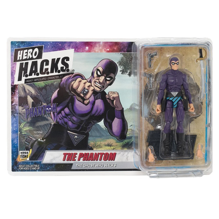 The Phantom Hero H.A.C.K.S. 21st Phantom Series Action Figure - Purple Suit Edition by Boss Fight Studio Llc in packaging.