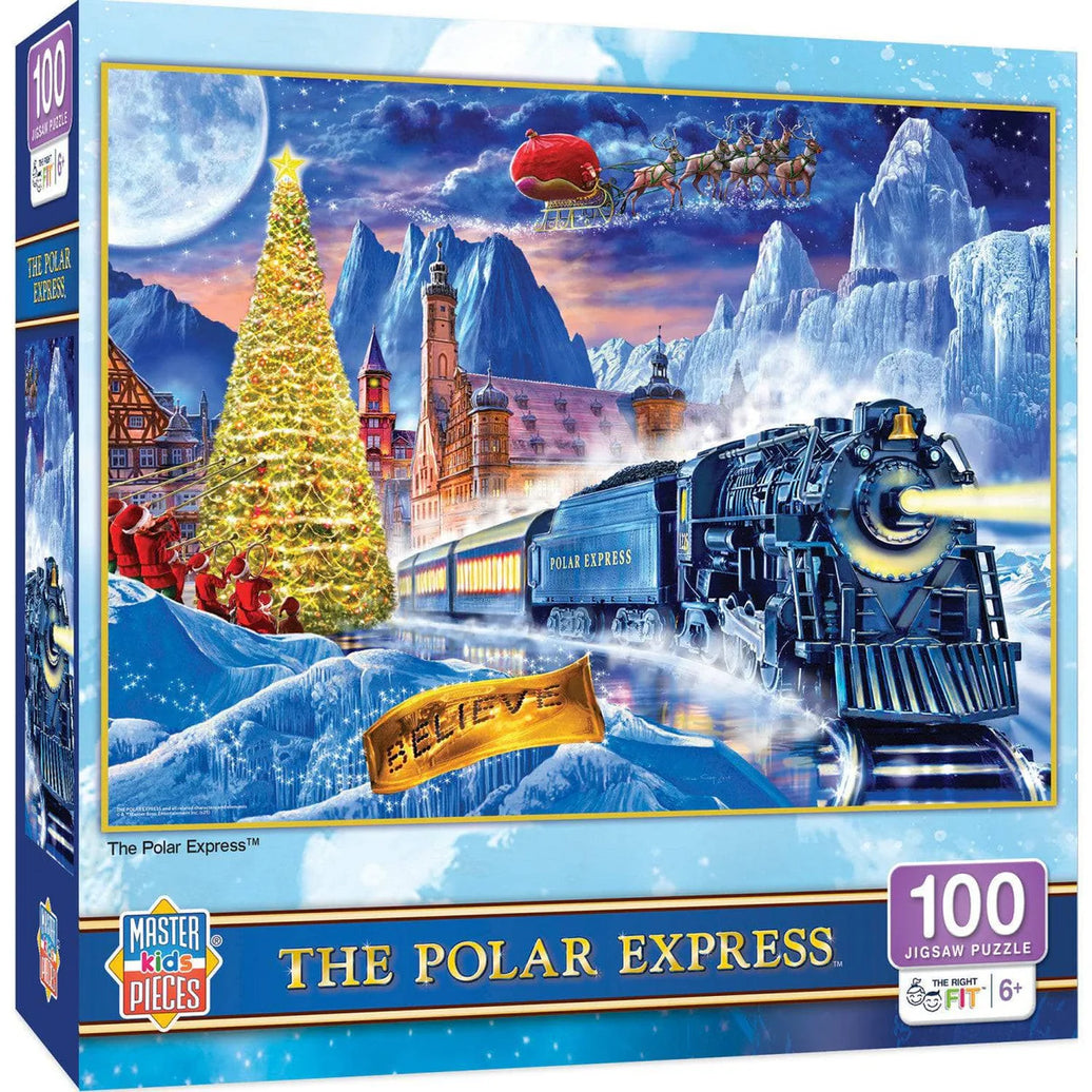 Master Pieces The Polar Express 100 piece Christmas jigsaw puzzle with festive train and holiday scene packaging