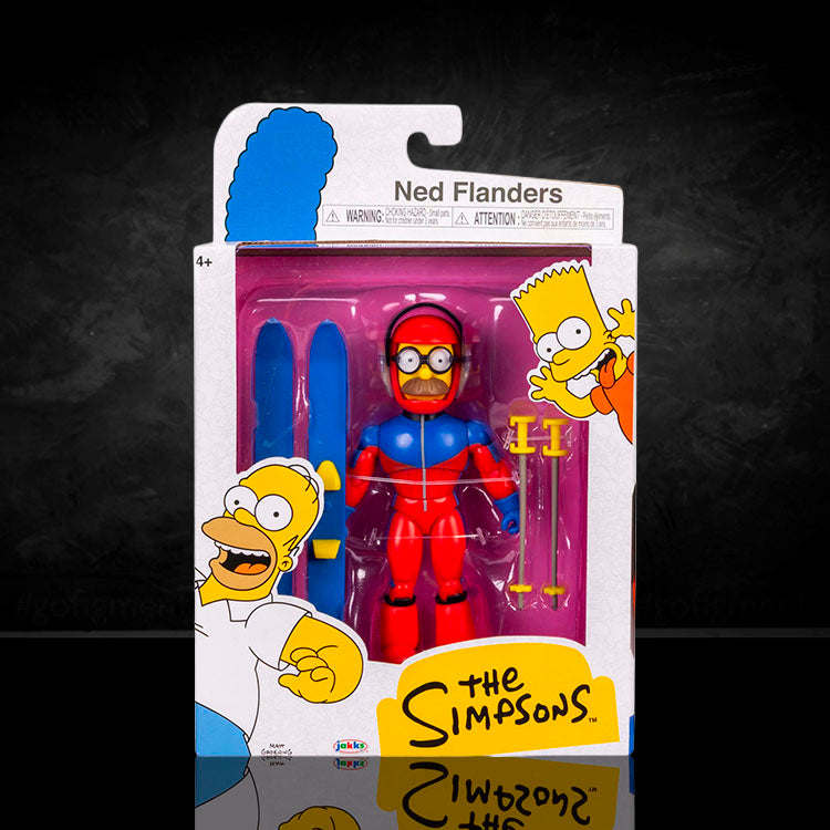 Jakks Pacific The Simpsons 5-inch Sexy Ned Flanders action figure in skiing outfit with skis and poles in packaging