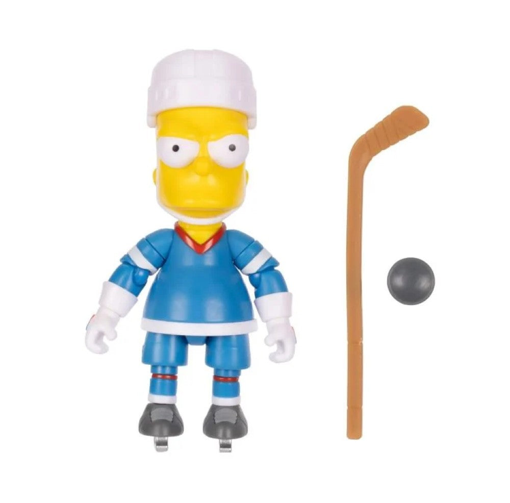 5-inch Jakks Pacific Bart Simpson action figure in blue hockey outfit with helmet, stick, and puck accessory