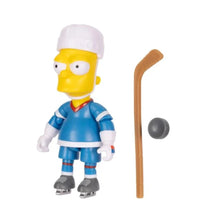 Jakks Pacific 5-inch Simpsons Bart Simpson action figure in blue hockey uniform with stick and puck accessories