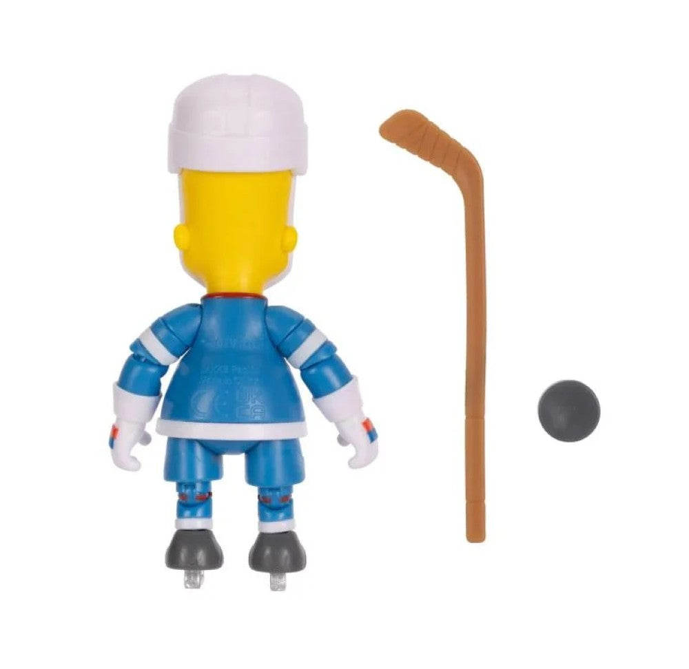 Jakks Pacific 5-inch Bart Simpson hockey action figure in blue uniform with stick and puck accessories back view