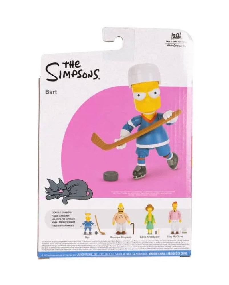 Jakks Pacific The Simpsons Bart Simpson 5-inch action figure in blue hockey uniform with stick and puck in packaging