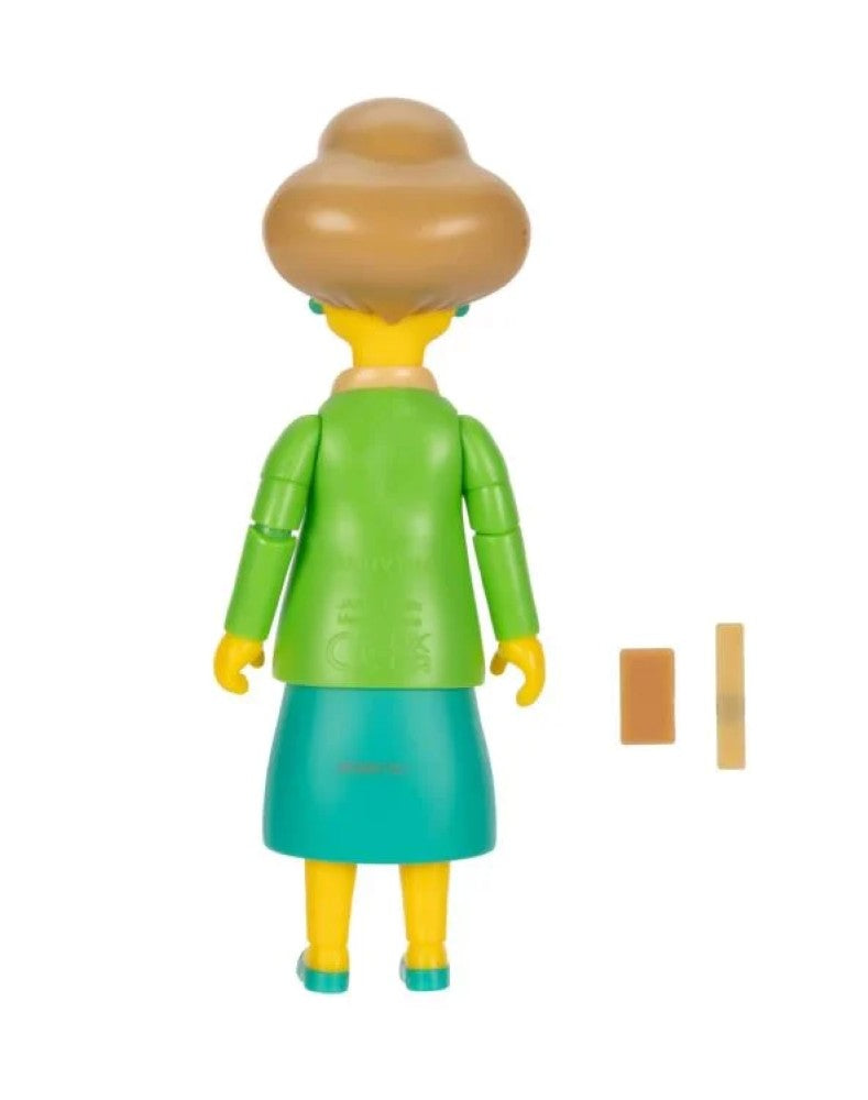 5-inch Jakks Pacific The Simpsons Edna Krabappel action figure in green jacket and teal skirt back view