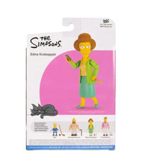 The Simpsons Edna Krabappel 5-inch action figure by Jakks Pacific in original packaging with character images background