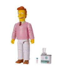 The Simpsons Troy McClure 5-inch action figure in pink sweater and white pants by Jakks Pacific with juice looser accessory