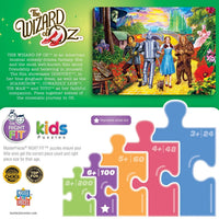 The Wizard of Oz 100 piece Follow the Yellow Brick Road jigsaw puzzle by Master Pieces packaging with characters artwork