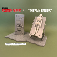 DENCOMM Monster Scenes The Pain Parlor Limited Edition Model Kit - 55th Anniversary featuring a skeleton on a chair and control panel.