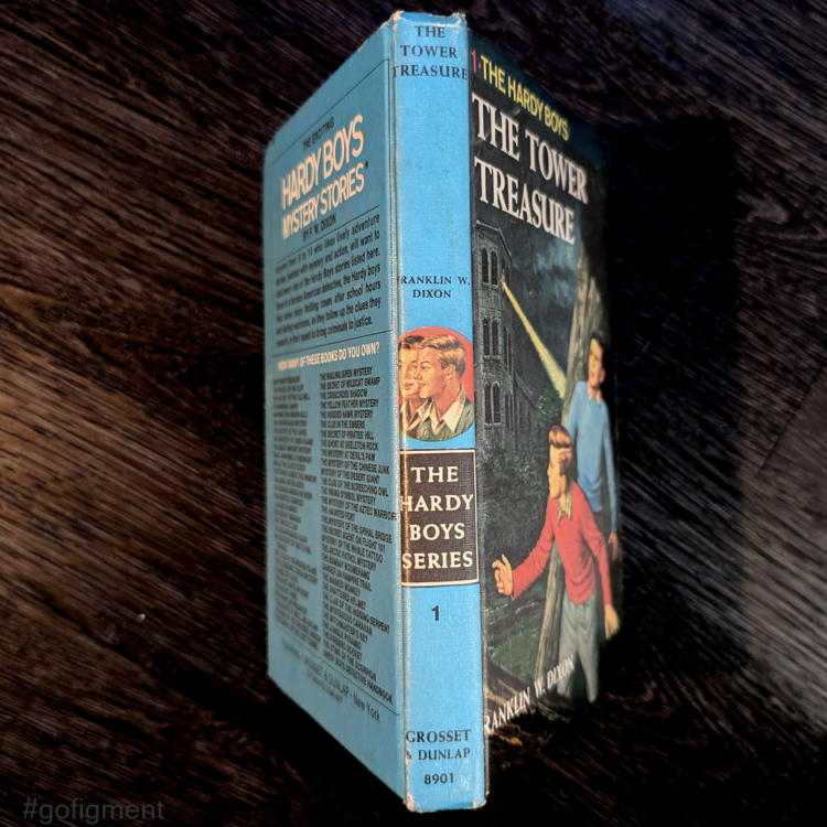 Vintage 1959 hardcover edition of The Tower Treasure, Hardy Boys Mystery #1 by Franklin W. Dixon, Grosset & Dunlap