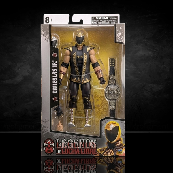 Tinieblas Jr Legends of Lucha Libre Premium 1:12 Scale 6" Action Figure by Boss Fight Studio Llc new in box with black and gold costume and championship belt