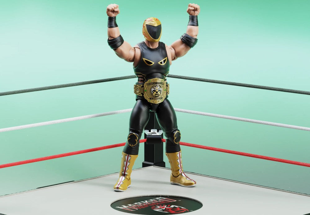 Tinieblas Jr Legends of Lucha Libre Premium 1:12 Scale 6" Action Figure by Boss Fight Studio Llc new in box black and gold attire with championship belt