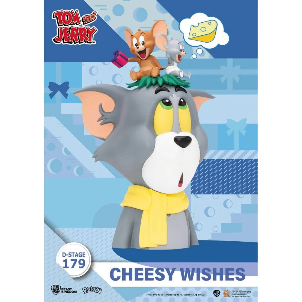 Tom and Jerry artwork featuring Tom and Jerry with a cheese-themed scene and the words Cheesy Wishes