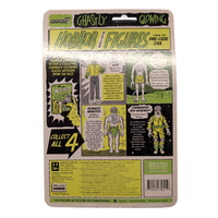 Back of Super7 Ghastly Glowing Horror Figures packaging with four illustrated monster characters and collectible details