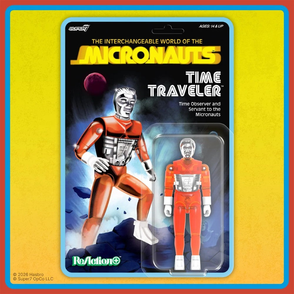 Time Traveler Micronauts Translucent ORANGE Super7 ReAction+ Action Figure new in box collectible with sci-fi card backing